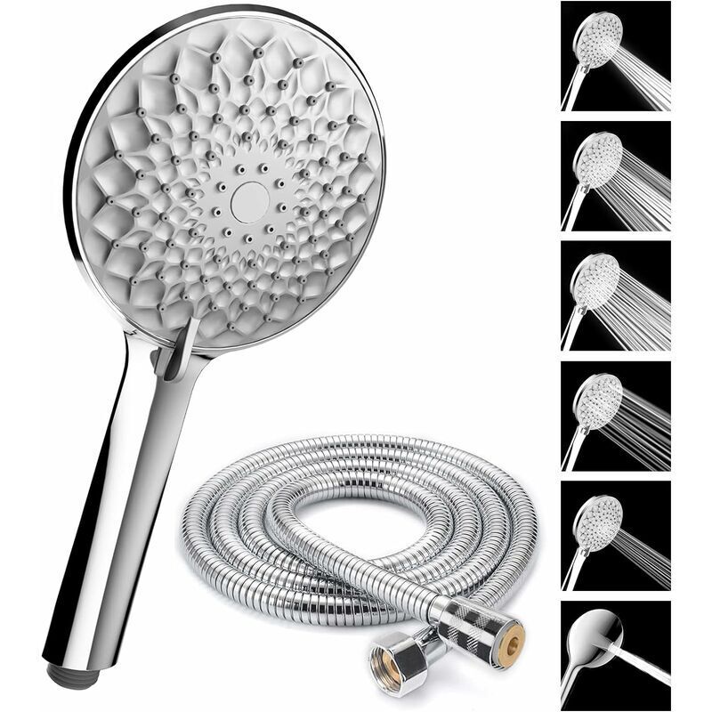 immagine 0 del prodotto soffione doccia tubo flessibile doccia da 2 m, soffione doccia con tubo flessibile, 6 modalit di risparmio idrico e pulsante interruttore,