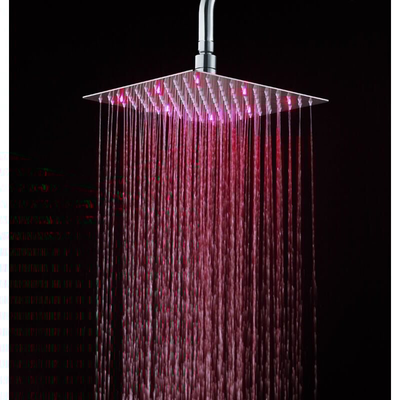 foto del prodotto soffione doccia ultraslim quadrato con led cromoterapia acciaio inox satinato 30x30 cm vegas