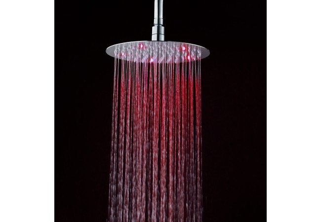 foto del prodotto soffione doccia ultraslim tondo con led cromoterapia acciaio inox satinato d30 cm vegas