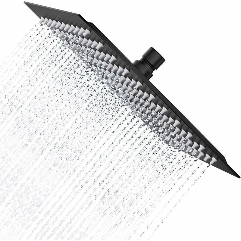 foto del prodotto soffione doccia ymyny nero, soffione doccia a pioggia da 20 cm, soffione doccia quadrato in acciaio inox 304, soffione doccia anticalcare,