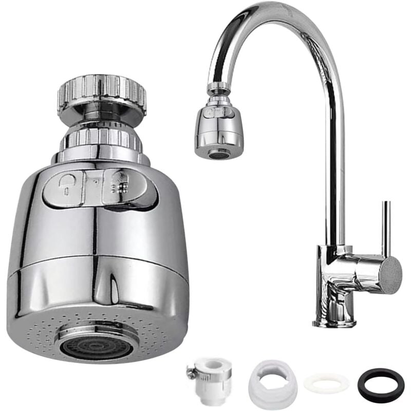 foto del prodotto soffione per rubinetto da cucina con due modalit , aeratore per rubinetto, prolunga sostituibile, adatto per bagno balcone cucina argento,