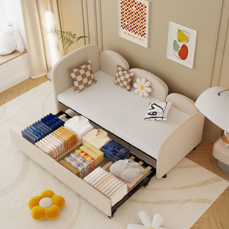 foto del prodotto softsea divano letto doppio imbottito con cassetti portaoggetti, divano letto imbottito in velluto, camera da letto, soggiorno, divano letto moderno,