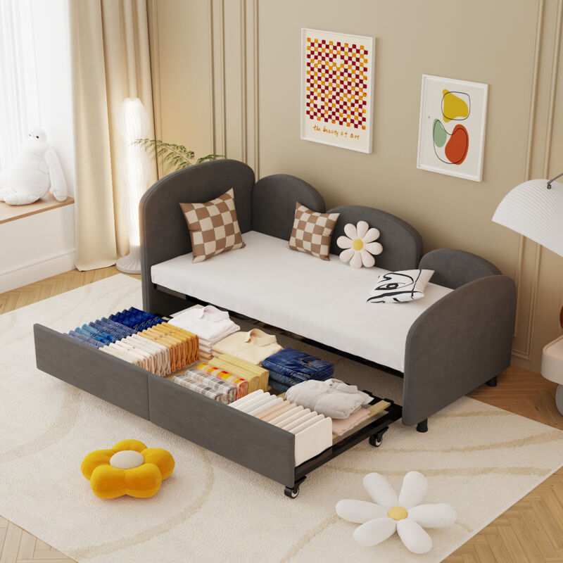 foto del prodotto softsea divano letto imbottito doppio con cassetti portaoggetti, divano letto imbottito in velluto, struttura per divano letto moderno per camera da