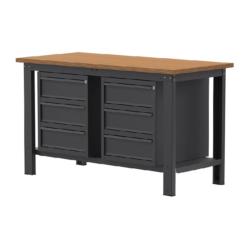 foto del prodotto sogi banco da lavoro x3n108l 1.5 m piano in legno 3 3 cassetti grigio antracite