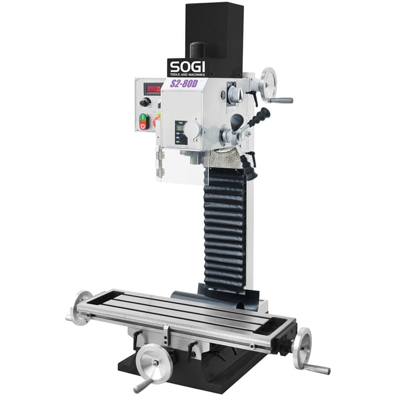 foto del prodotto sogi fresatrice verticale s2 80d da banco per metalli motore monofase 1.1 kw testa inclinabile