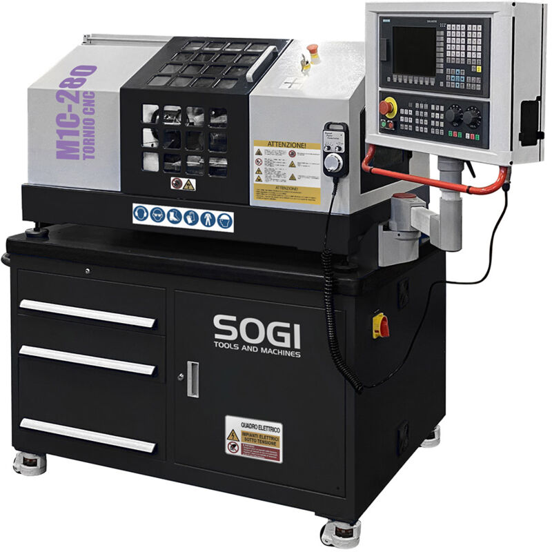 foto del prodotto sogi tornio cnc per didattica m1c 280 200 x 280 mm controllo numerico siemens 808da con bancale inclinato