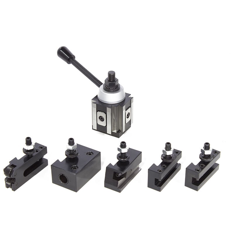 foto del prodotto sogi torretta porta utensile multi utensili rapida per tornio con 5 cartelle tor 100 con perno m14