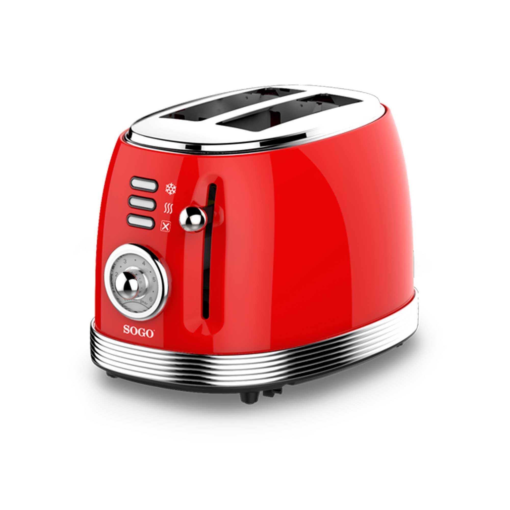 foto del prodotto sogo tostapane 2 fette rosso 850w design retr , 6 livelli, scongelamento, riscaldamento, spegnimento auto, vassoio briciole