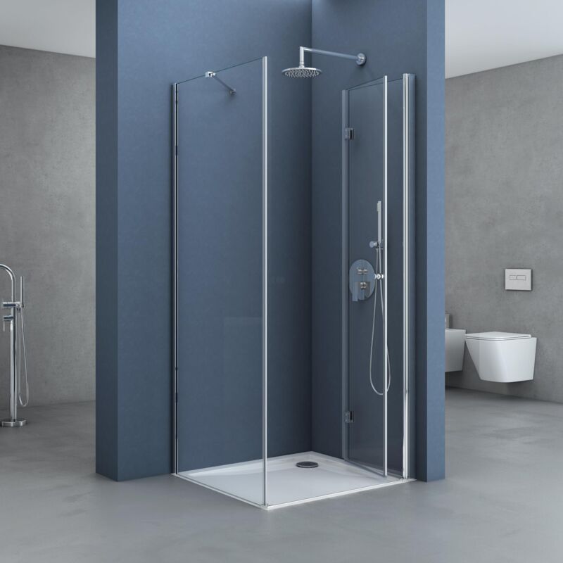 foto del prodotto sogood doporro box doccia 90x80x190cm con piatto doccia, cabina bagno angolare con porte girevoli a 180 vetro di sicurezza esg vetro trasparente