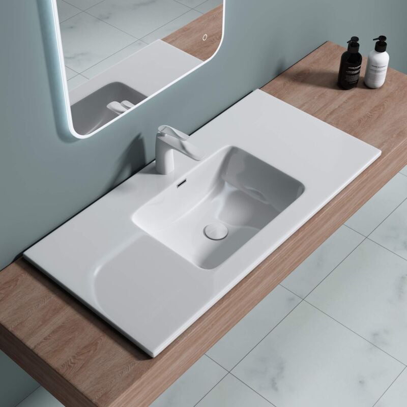 foto del prodotto sogood - doporro lavabo da incasso, lavabo sottopiano 100x48x14cm, lavandino bagno da minerale fuso colossum02-1000, bianco