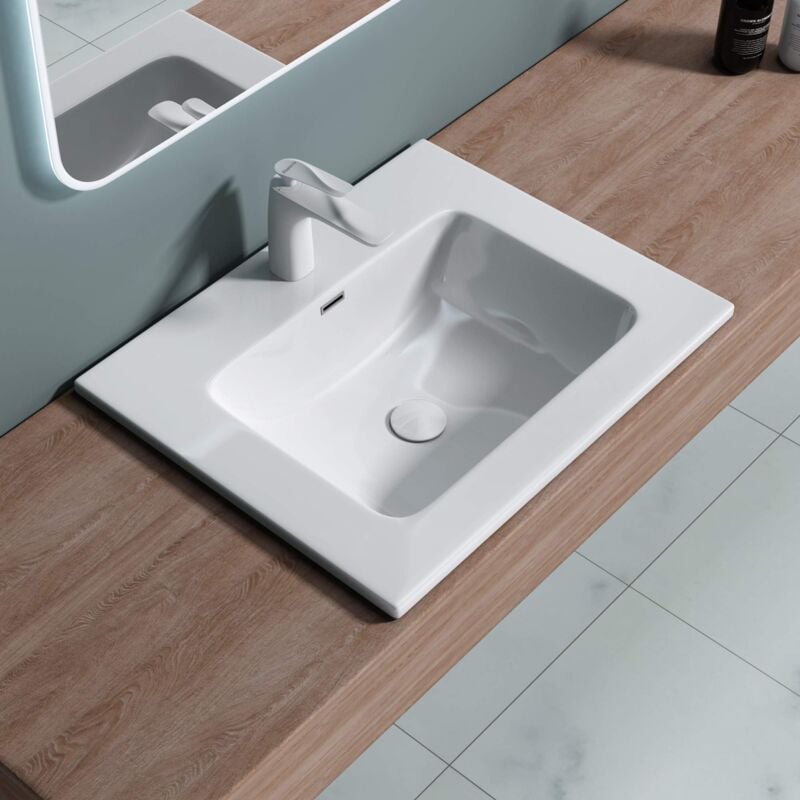 foto del prodotto sogood doporro lavabo da incasso, lavabo sottopiano 60x48x12cm, lavandino bagno da minerale fuso colossum02 600, bianco