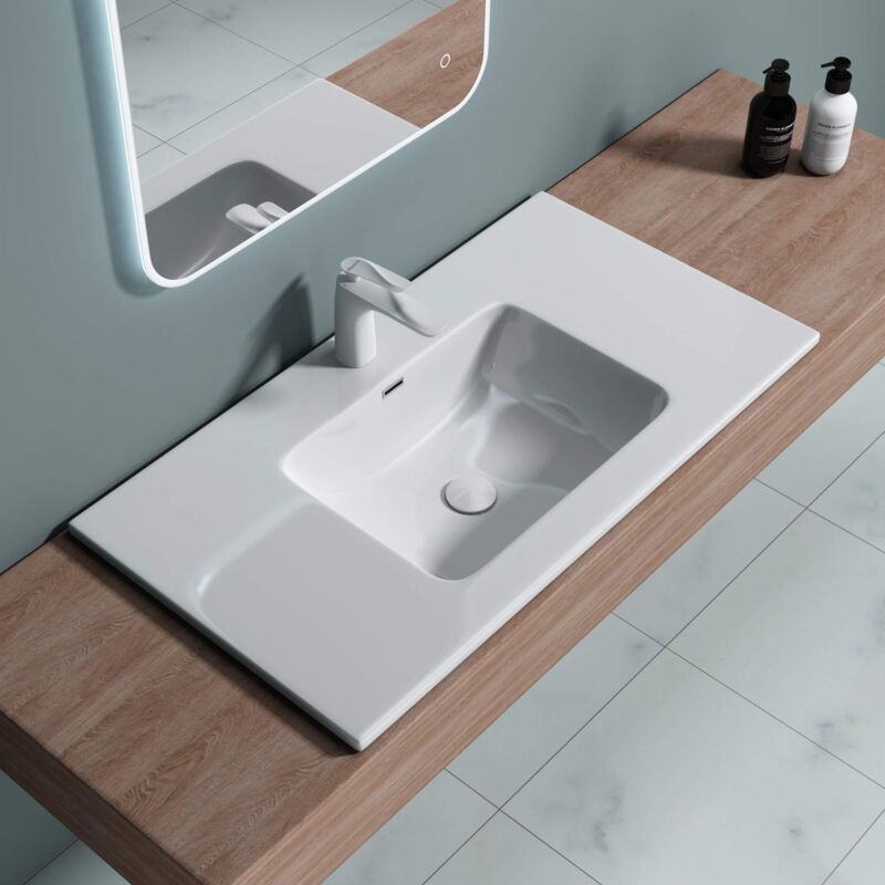 foto del prodotto sogood doporro lavabo da incasso, lavabo sottopiano 90x48x12cm, lavandino bagno da minerale fuso colossum02 900, bianco