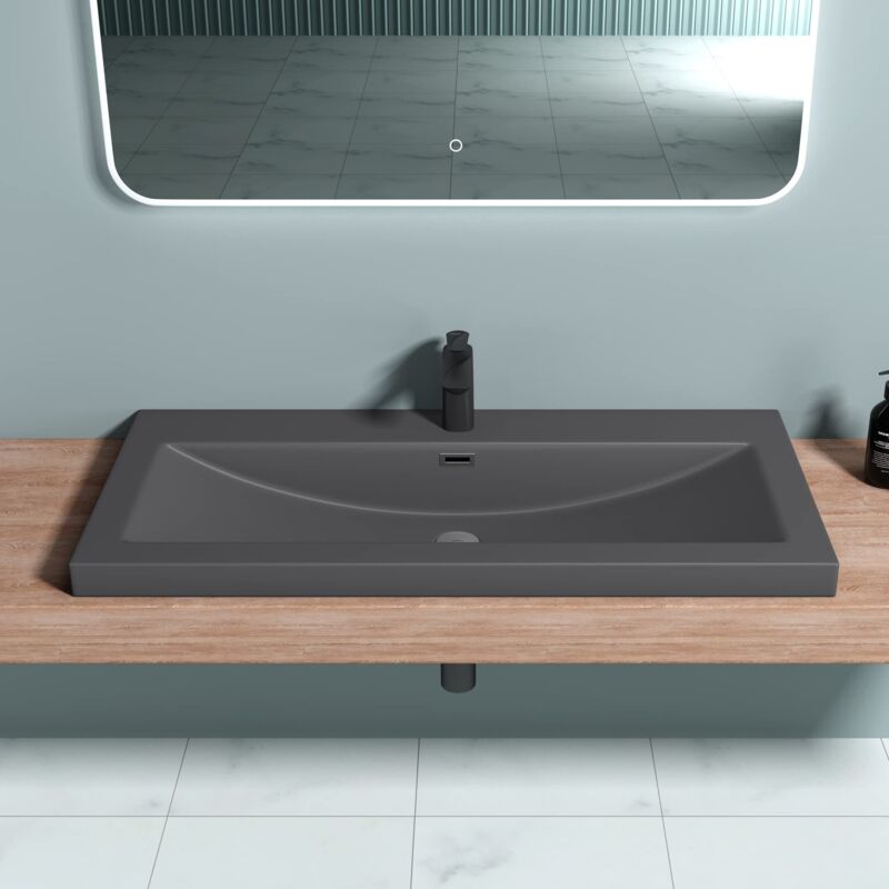 foto del prodotto sogood doporro lavabo incasso, lavabo sottopiano da marmo fuso 100x48x13cm, lavandino bagno colossum01, antracite opaco