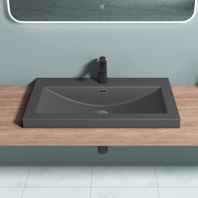 foto del prodotto sogood doporro lavabo incasso, lavabo sottopiano da marmo fuso 76,5x48x13cm, lavandino bagno colossum01, antracite opaco