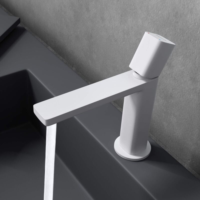 foto del prodotto sogood doporro miscelatore monocomando per lavabo bagno senza leva, rubinetto con flessibili acqua calda fredda in ottone bianco h 19,6 cm wao 7901