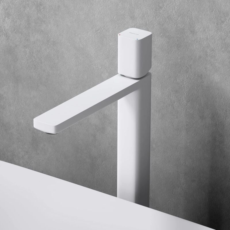 foto del prodotto sogood doporro miscelatore monocomando per lavabo bagno senza leva, rubinetto con flessibili acqua calda fredda in ottone bianco h 30,9 cm wao 7901