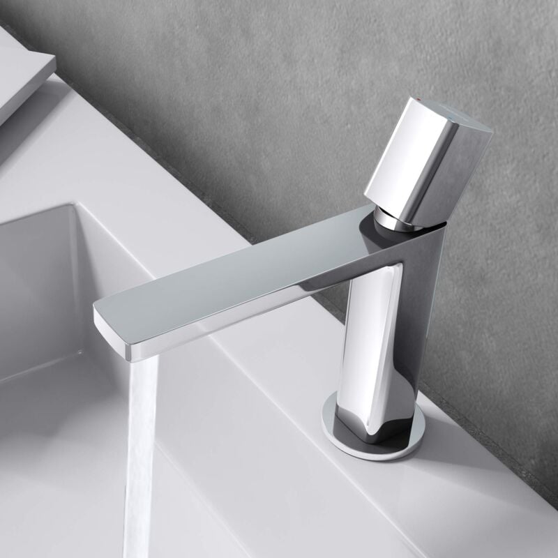 foto del prodotto sogood - doporro miscelatore monocomando per lavabo bagno senza leva, rubinetto con flessibili acqua calda fredda in ottone cromato h 19,6 cm wao-7901