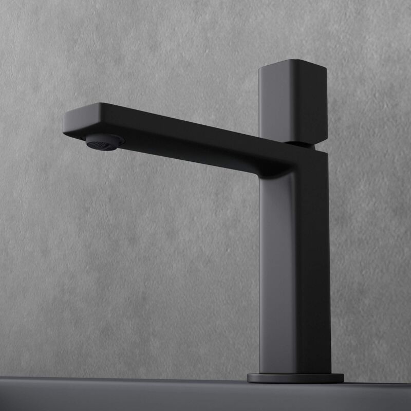 foto del prodotto sogood doporro miscelatore monocomando per lavabo bagno senza leva, rubinetto con flessibili acqua calda fredda in ottone nero opaco h 19,6 cm