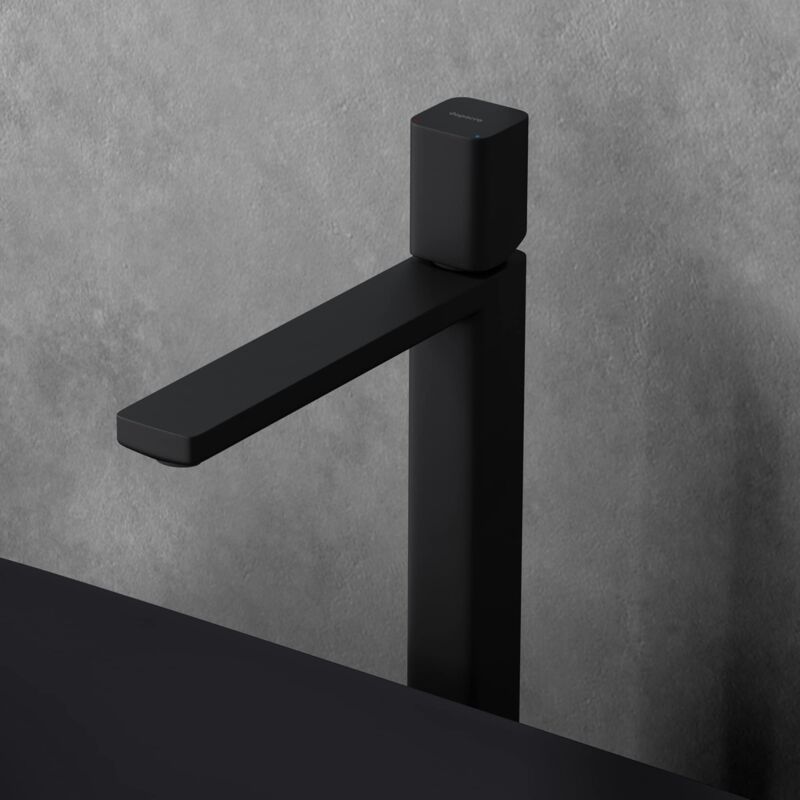 foto del prodotto sogood doporro miscelatore monocomando per lavabo bagno senza leva, rubinetto con flessibili acqua calda fredda in ottone nero opaco h 30,9 cm