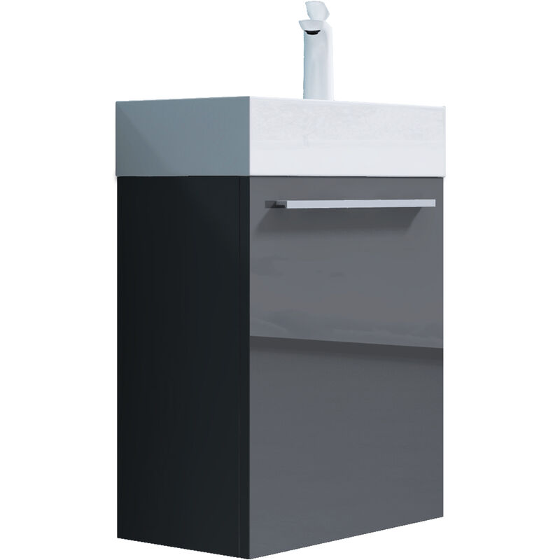 foto del prodotto sogood doporro mobile bagno sospeso 46x26x63cm, mobiletto per bagno con lavabo, grigio lucido, seria pisa grigio