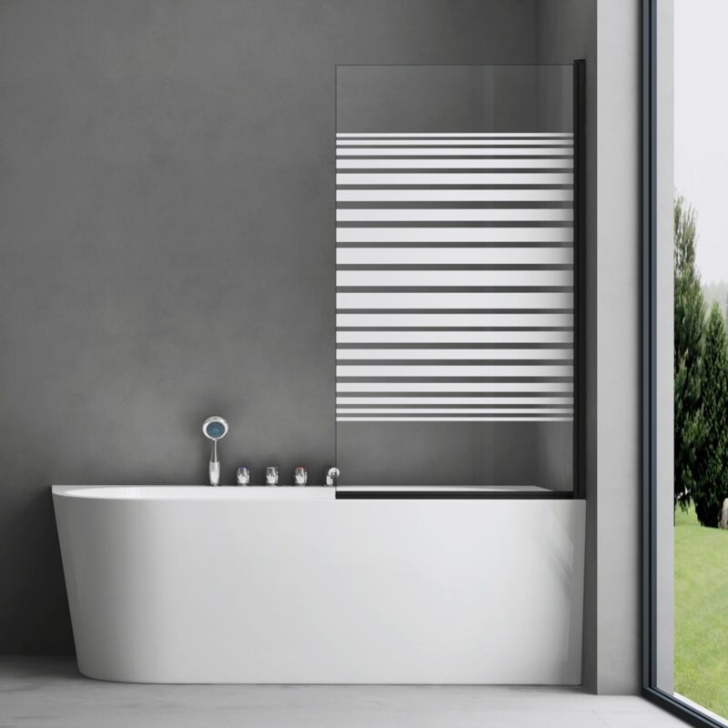 foto del prodotto sogood doporro parete vasca da bagno doccia 80x140cm, parete sopravasca doccia apertura 180 vetro parzialmente smerigliato 6mm nero cortona201ms