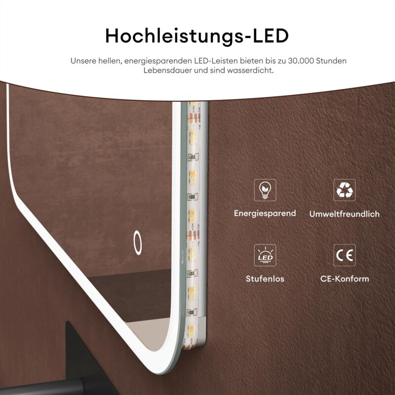 foto del prodotto sogood doporro specchio da bagno appeso 90x70cm, specchio a led da parete per il trucco personalizzato anti appannamento