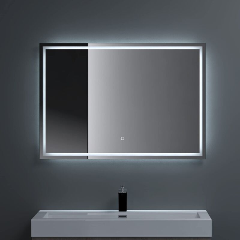 foto del prodotto sogood doporro specchio da bagno appeso a led, specchio per bagno con luce led 1000x700mm touch control specchio senza cornice ramata di 5mm