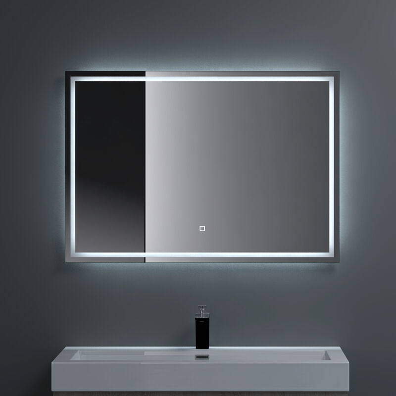 foto del prodotto sogood doporro specchio da bagno appeso a led, specchio per bagno con luce led 900x700mm touch control specchio senza cornice ramata di 5mm