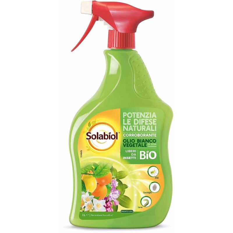 foto del prodotto solabiol olio bianco vegetale di soia pronto uso. potenziatore delle difese delle piante da attacchi degli insetti come afidi, cocciniglia. 1 lt