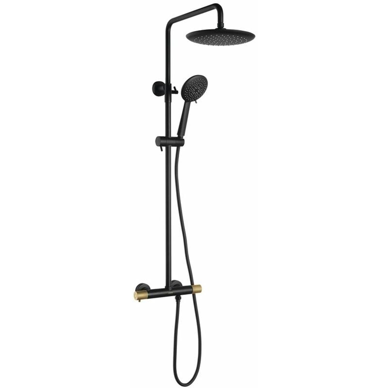 foto del prodotto solaris set doccia termostatico, 5 getti, nero opaco color oro wd139g sapho