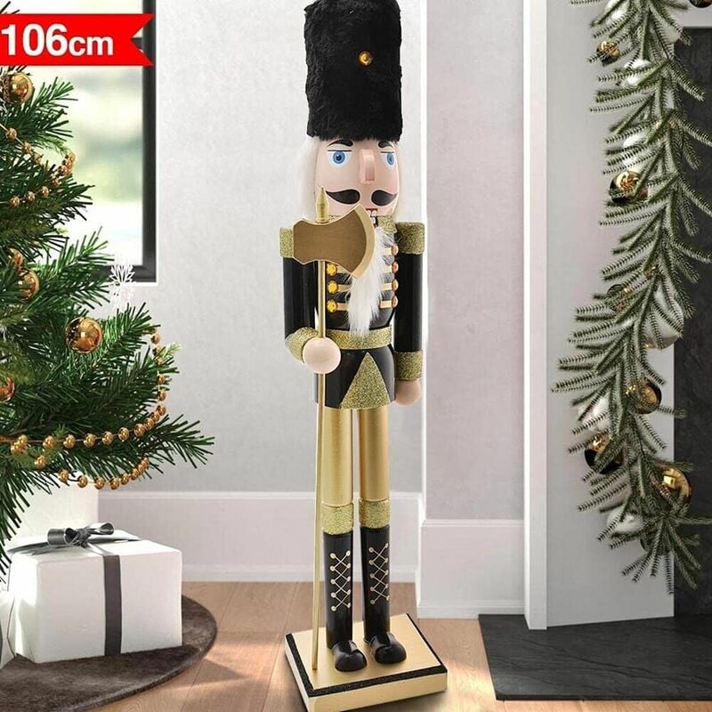 foto del prodotto soldato schiaccianoci di natale in legno altezza 106 cm decorazioni natalizie