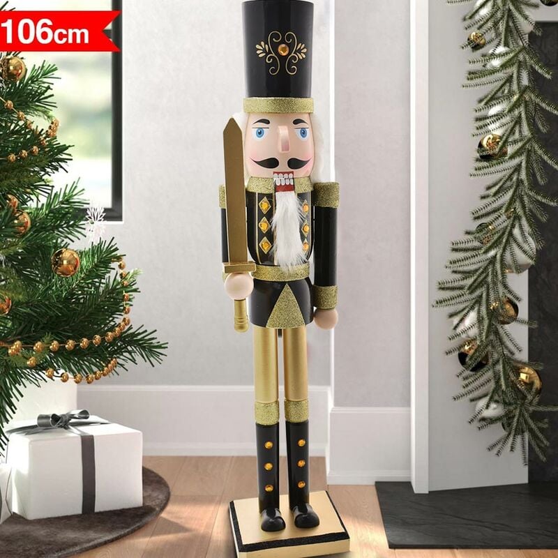 foto del prodotto soldato schiaccianoci di natale in legno altezza 106 cm decorazioni natalizie