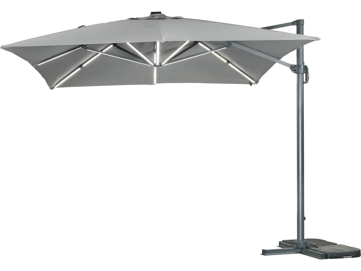 foto del prodotto sole 3 luxe led alu ombrello da giardino decentrato quadrato 3 x 3 m grigio