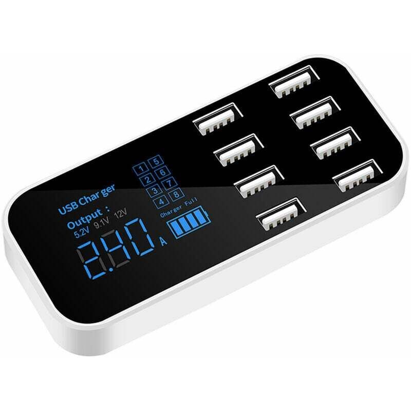 foto del prodotto soleil caricabatterie rapido per auto multi usb a9s a 8 porte, display lcd, caricabatterie per telefono da 12 v, hub usb per telefono, tablet, dvr,