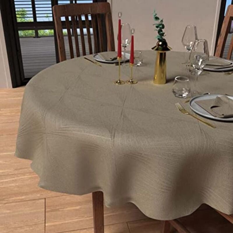 foto del prodotto soleil d ocre soleil d ocre luxury tovaglia anti macchia, beige champagne , diametro 180 cm