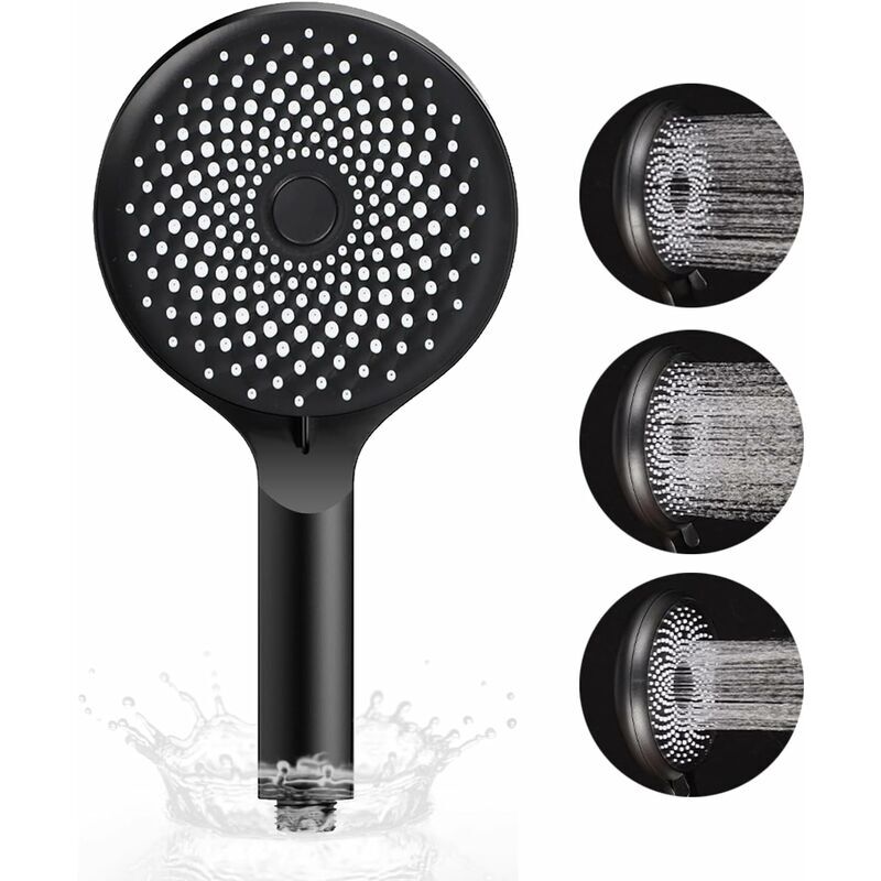 foto del prodotto soleil soffione doccia nero, grande soffione doccia con uscita acqua in silicone ad alta pressione da 270 con 3 modalit di spruzzo, soffione