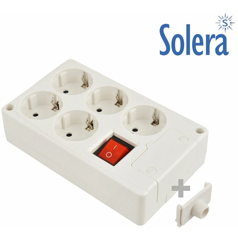 foto del prodotto solera presa bipolare 5 prese con lato t t 16a 250v colore bianco interruttore luminoso