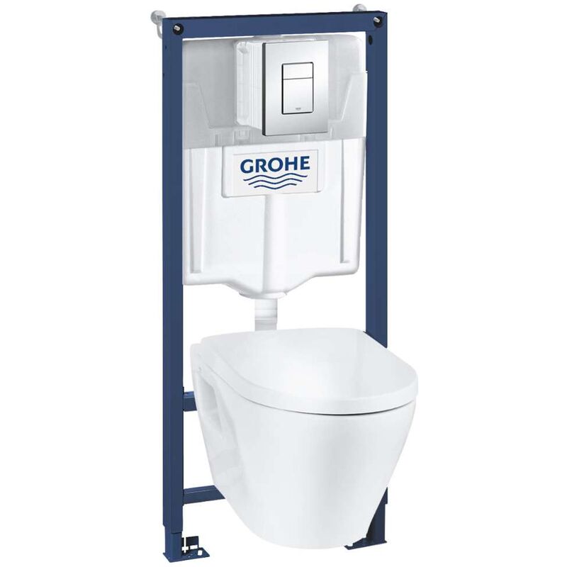 foto del prodotto solido set con modulo di installazione, vaso wc bau ceramic e copriwater softclose, placca di comando skate cosmopolitan, cromo 39186000 grohe