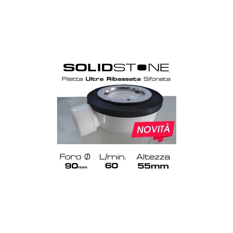 foto del prodotto solidstone - piletta pvc 90mm flat per piatto doccia slim - guarnizione bordata senza tappo (solo piletta)