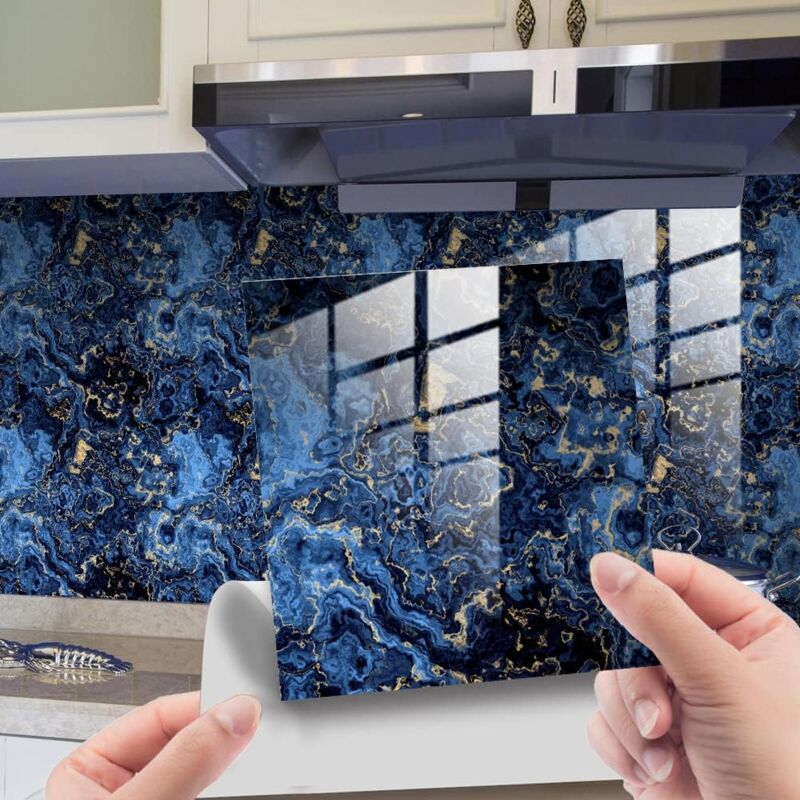foto del prodotto sollbry 10 adesivi per piastrelle in marmo spessi per cucina, bagno, arredamento per la casa, impermeabili e antiolio, 10x10 cm, blu