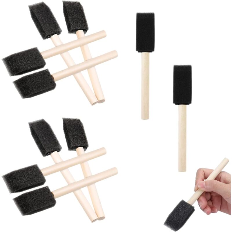 foto del prodotto sollbry 10 pennelli in schiuma per pittura, pennelli in schiuma con manico in legno, pennelli in spugna per acrilico, arte, vernice, artigianato