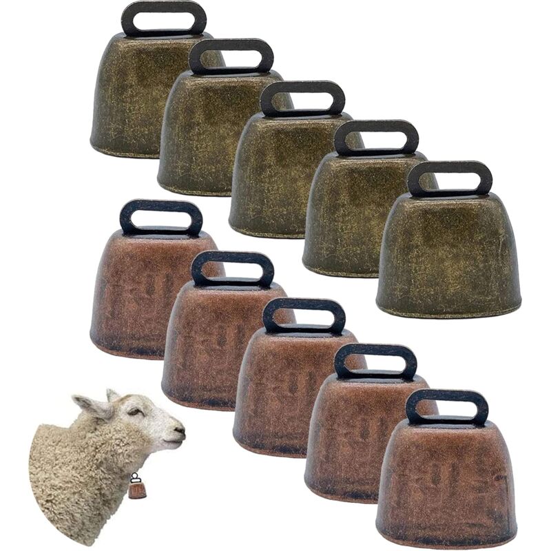 foto del prodotto sollbry 10 pezzi campanacci per mucche, cavalli, pecore, pascoli, in rame, per pecore, mucche, campanelli per porte in bronzo vintage, campanelli