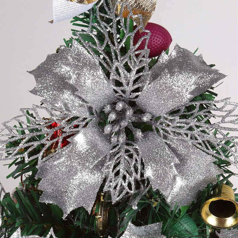 foto del prodotto sollbry 10 pezzi di fiori di stella di natale artificiali scintillanti, ghirlande natalizie, fiori per albero di natale, 11 cm di fiori