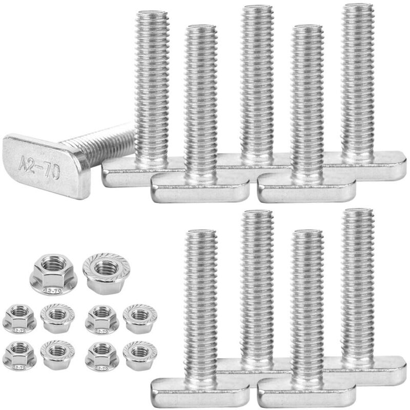 foto del prodotto sollbry 10 pezzi m8 x 20 mm in acciaio inossidabile, viti con testa a martello, dadi e bulloni, bulloni completamente filettati in alluminio