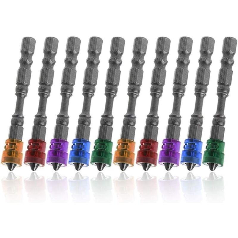 foto del prodotto sollbry 10 punte per cacciavite a croce magnetiche ph2 con gambo esagonale in acciaio s2 da 65 mm, punte per cacciavite antiscivolo con arresto di