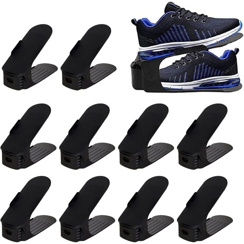 foto del prodotto sollbry 10 scarpiere regolabili, organizzatore per scarpe, per l organizzazione dell armadio, scomparti per scarpe, nero, 25 x 9 cm