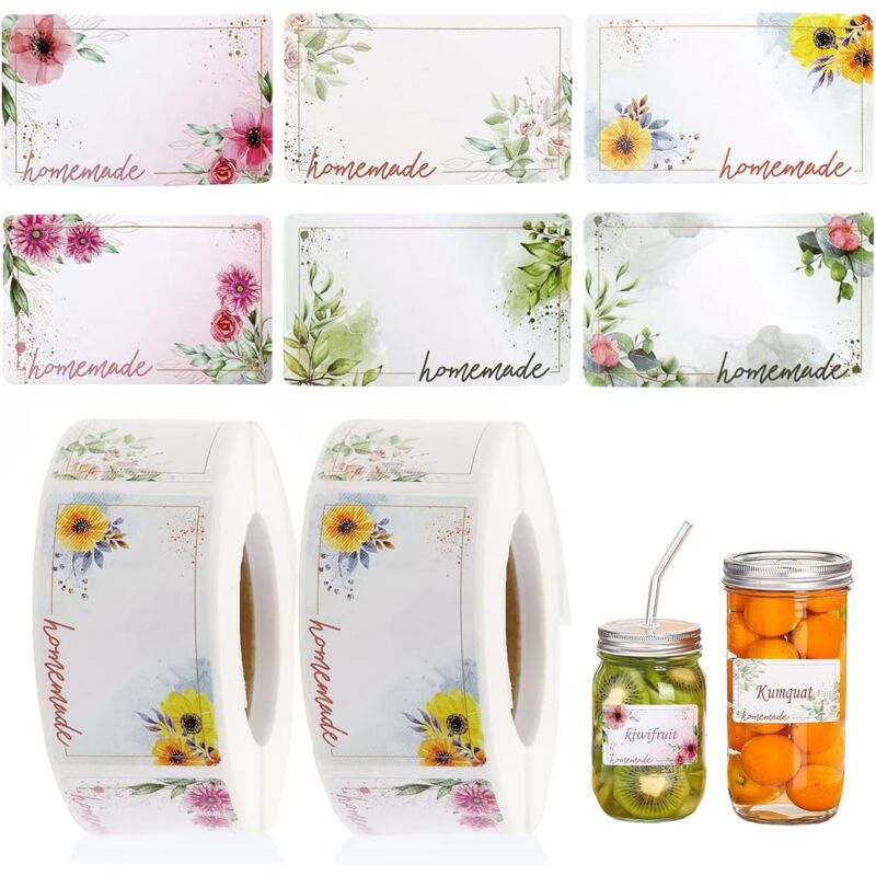 foto del prodotto sollbry 1000 pezzi di etichette autoadesive, etichette per marmellate, etichette autoadesive rettangolari a forma di fiore, etichette autoadesive