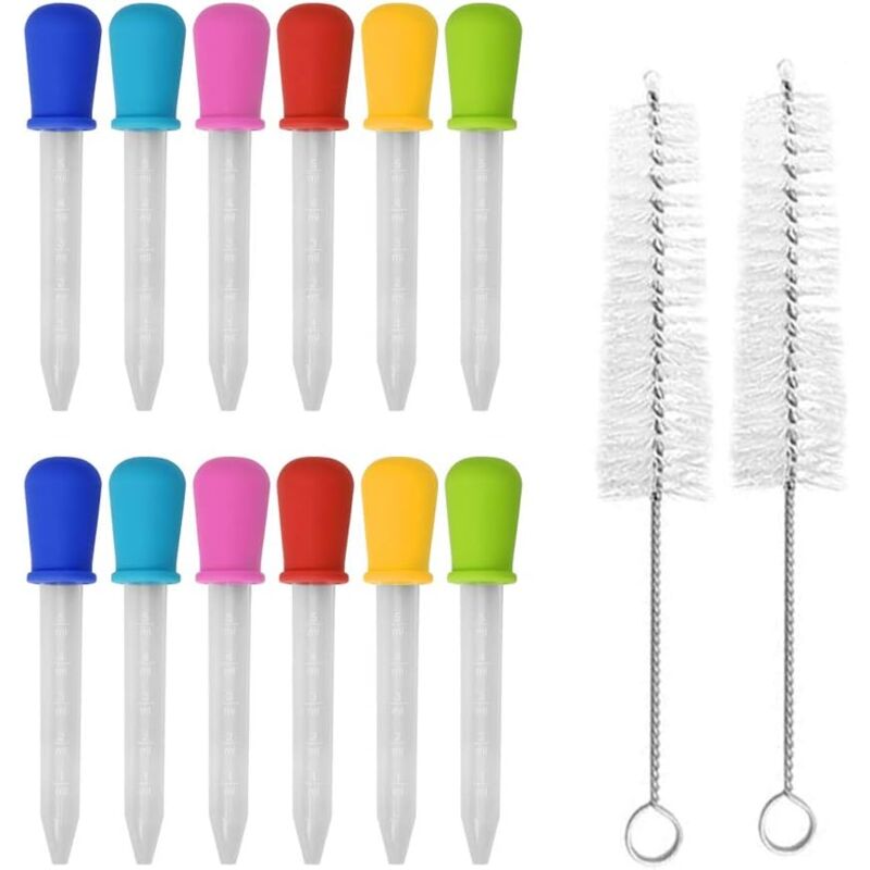 foto del prodotto sollbry 12 contagocce e 2 pennelli, pipetta in silicone e plastica con punta a bulbo per cucinare caramelle, realizzare orsetti gommosi per