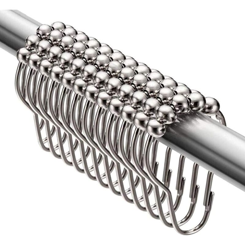 foto del prodotto sollbry 12 ganci per tenda da doccia in acciaio inox 74 x 42 mm, ganci per tenda da doccia con sistema scorrevole, sfere di scorrimento in metallo