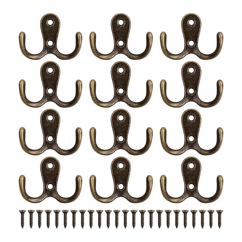 foto del prodotto sollbry 12 pezzi ganci appendiabiti da parete, ganci appendiabiti retr , ganci appendiabiti doppi da parete in metallo retr con 24 viti per